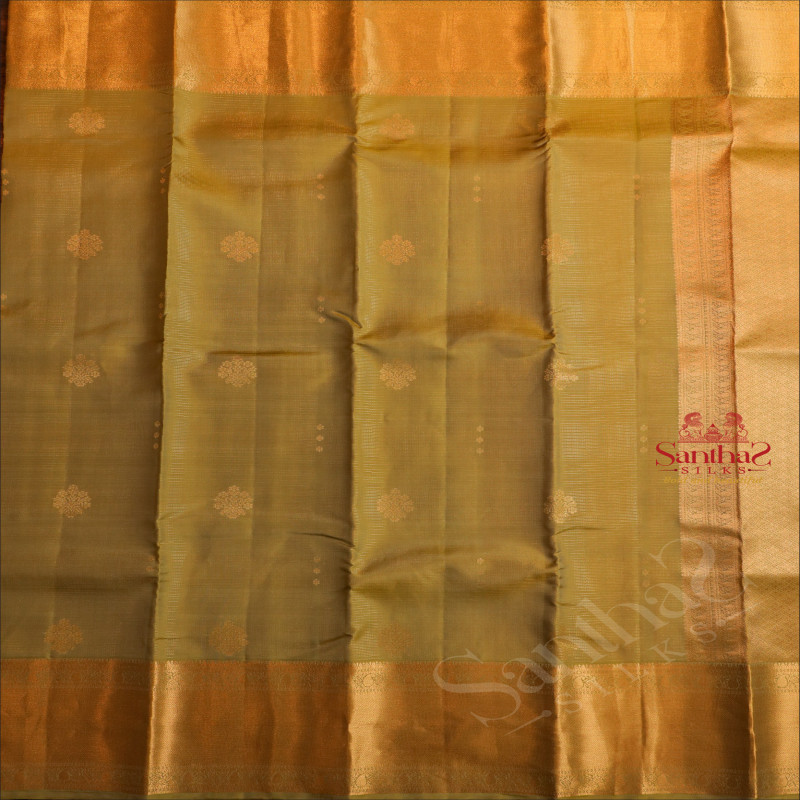 PISTHA GREEN COLOUR BODY WITH ZARI BUTTA WITH CONTRAST BLOUSE