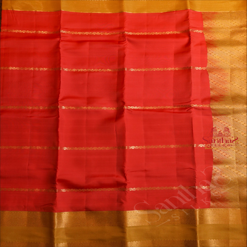 BRICK RED COLOUR BODY WITH VELTHARI ZARI BUTTA WITH CONTRAST BLOUSE & BORDER