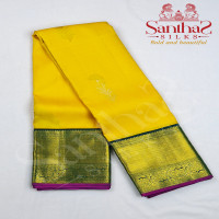 Lemon Yellow Color Pure Silk Saree with Korvai Green Border