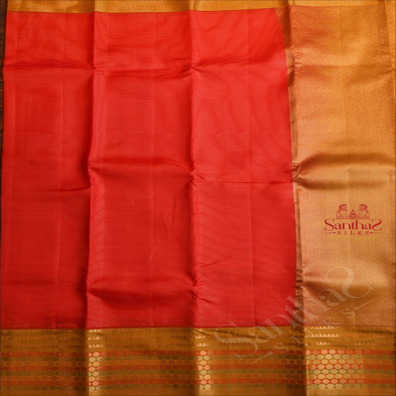 RED COLOUR BODY WITH VAIRA OOSI PATTERN STRIPS AND CONTRAST PALLU & BLOUSE
