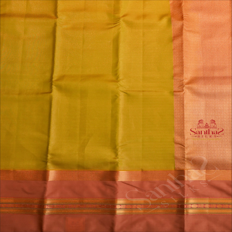 VOLT GREEN COLOUR BODY WITH GOLDEN ZARI ANNAM CHAKKARAM BUTTA WITH CONTRAST BLOUSE