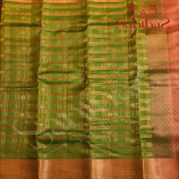 GREEN COLOUR BODY WITH GOLDEN ZARI CHECKED PATTERN & BUTTAS AND CONTRAST PALLU & BLOUSE