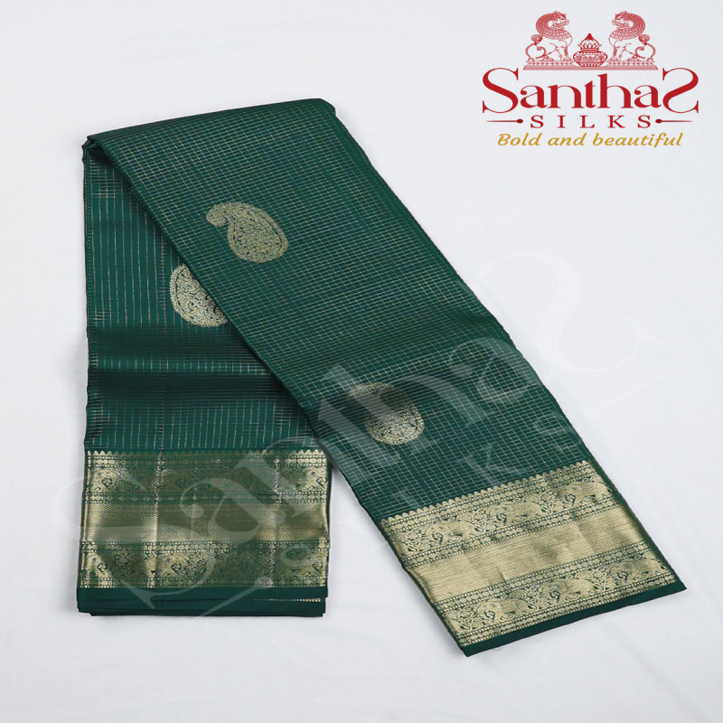 Dark Green Color Vairaoosi Pure Silk Saree