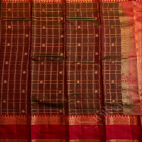 BOTTLE GREEN COLOUR CHECKED BODY WITH ZARI BUTTA AND CONTRAST BLOUSE & BORDER