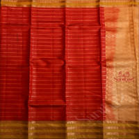 RED COLOUR BODY WITH VELTHARI STRIPS AND ZARI MOTIF WITH CONTRAST BLOUSE & BORDER