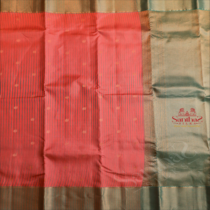 GEORGIA PEACH COLOUR BODY WITH ZARI ANNAM BUTTA WITH CONTRAST BLOUSE & BORDER