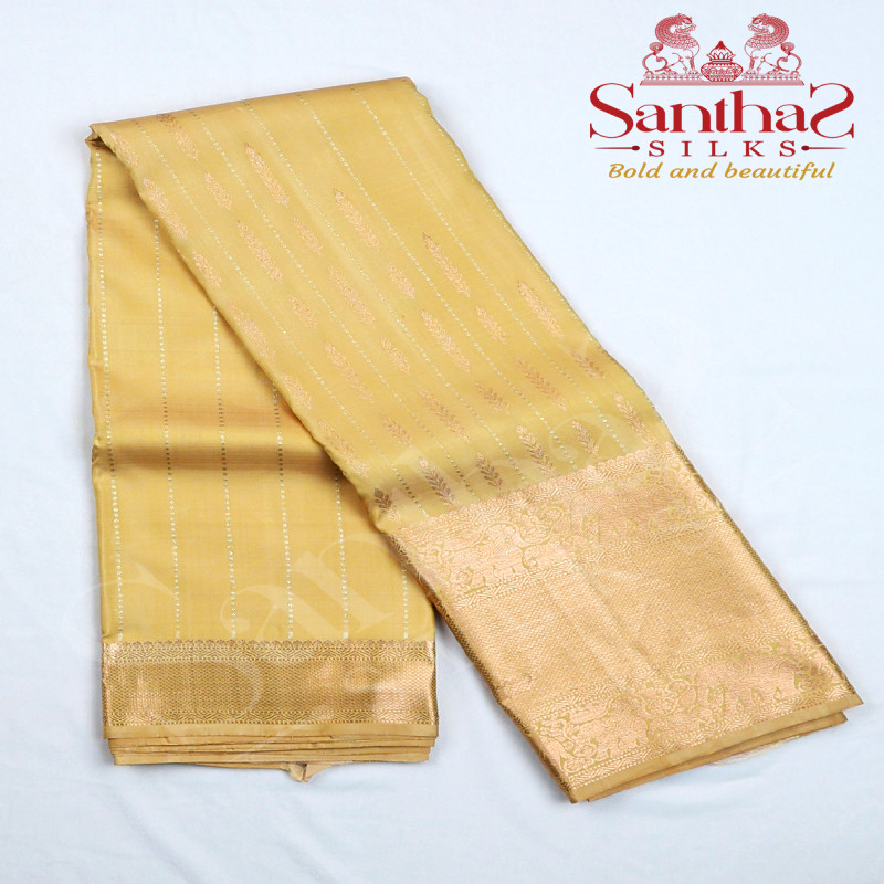 Sandal Color Pure Silk Saree with Elephant Motifs in Border