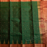 DARK GREEN COLOUR BODY WITH GOLDEN ZARI TEMPLE BUTTA & LINES AND CONTRAST PALLU & BLOUSE