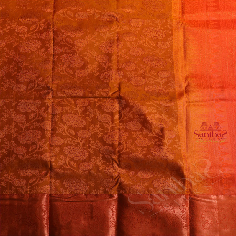 MUSTARD YELLOW COLOUR BODY WITH JACQUARD FLORAL EMBOSED WITH CONTRAST BLOUSE & BORDER