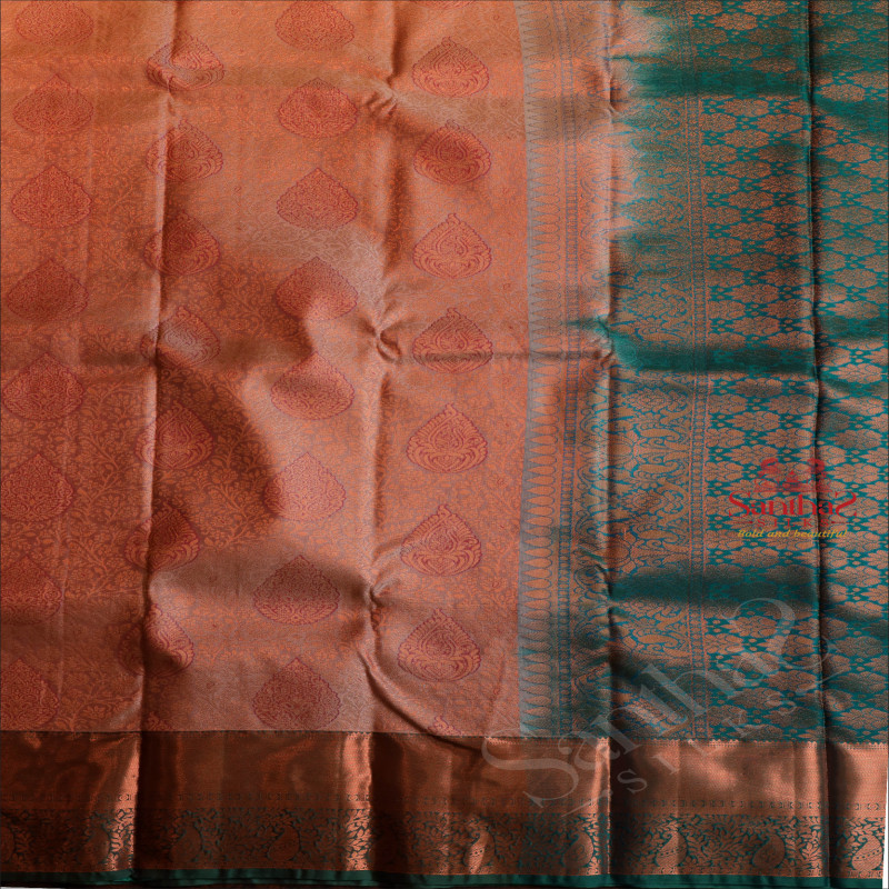 LIGHT PINK COLOUR BODY WITH JACQUARD FLORAL EMBOSED WITH CONTRAST BLOUSE & BORDER