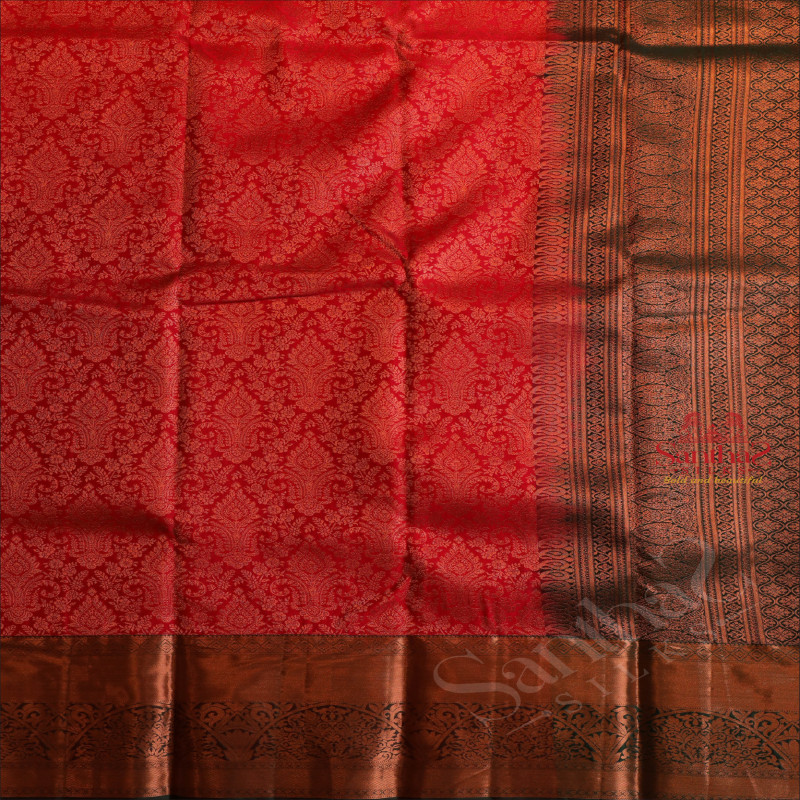 ORANGE COLOUR BODY WITH JACQUARD FLORAL EMBOSED WITH CONTRAST BLOUSE & BORDER