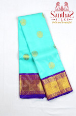 Pastel Blue Pure Silk Saree with Magenta Border