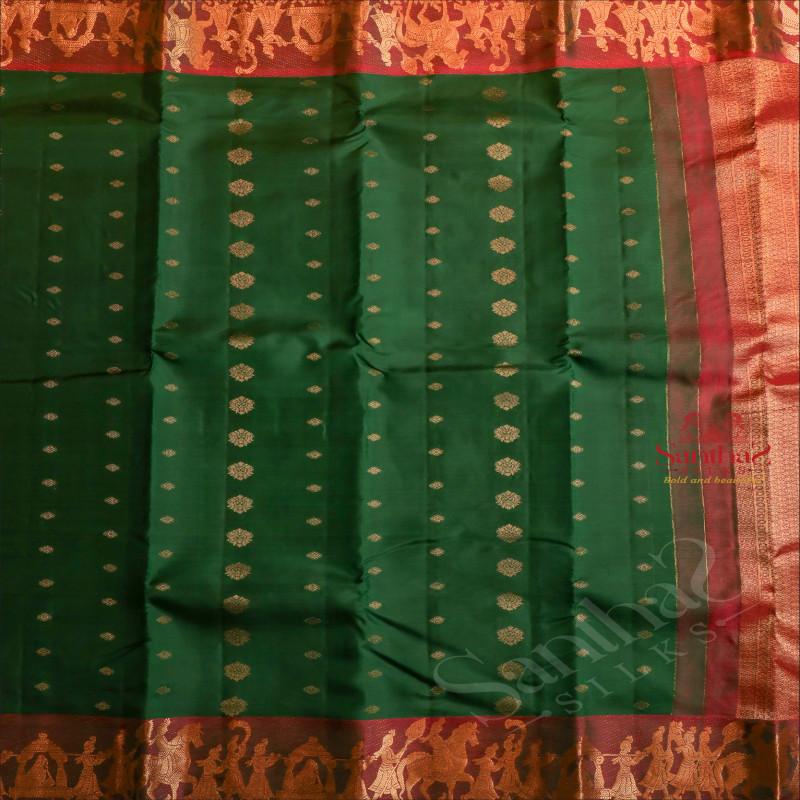 FOREST GREEN COLOUR BODY WITH GOLDEN ZARI BUTTAS AND CONTRAST PALLU & BLOUSE
