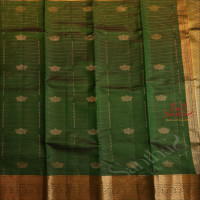 DARK GREEN COLOUR BODY WITH GOLDEN ZARI STRIPS & BUTTA AND SELF COLOUR PALLU & BLOUSE