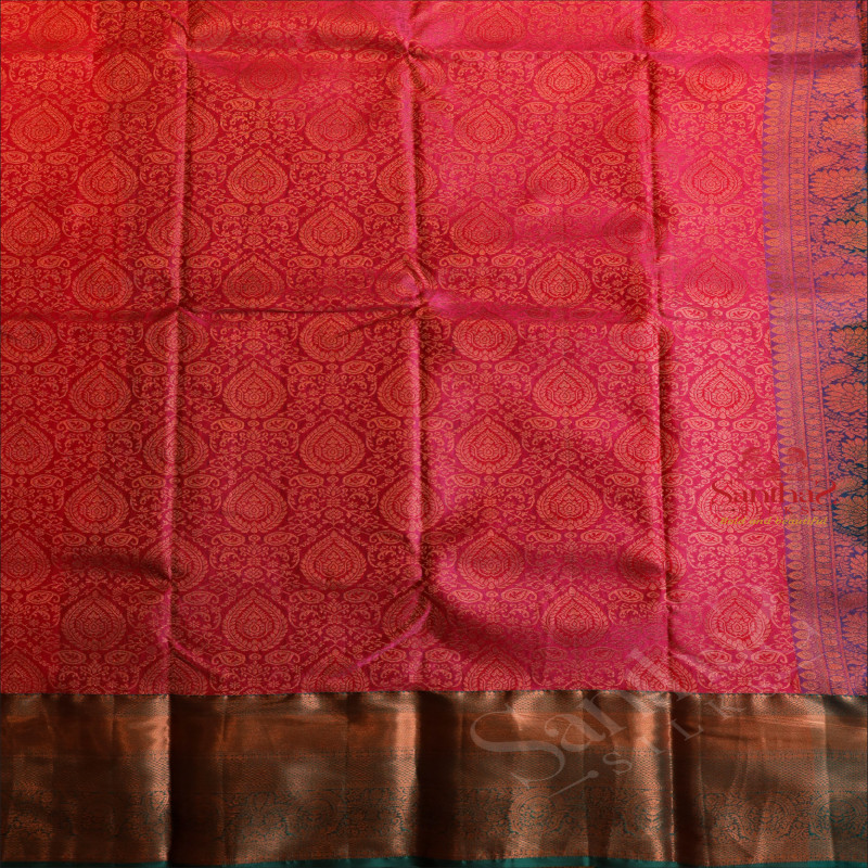 PINK COLOUR BODY WITH JACQUARD FLORAL EMBOSED WITH CONTRAST BLOUSE & BORDER