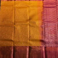 MUSTARD YELLOW COLOUR BODY WITH JACQUARD FLORAL EMBOSED WITH CONTRAST BLOUSE & BORDER