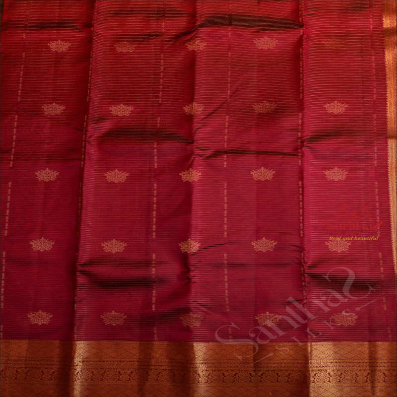 MAGENTA COLOUR BODY WITH GOLDEN ZARI BUTTAS & STRIPS AND SELF COLOUR PALLU & BLOUSE