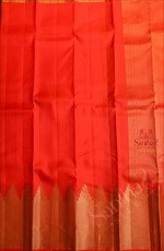 ORANGE COLOUR BODY WITH LONG BORDER IN TEMPLE DESIGN AND SELF PALLU & CONTRAST BLOUSE