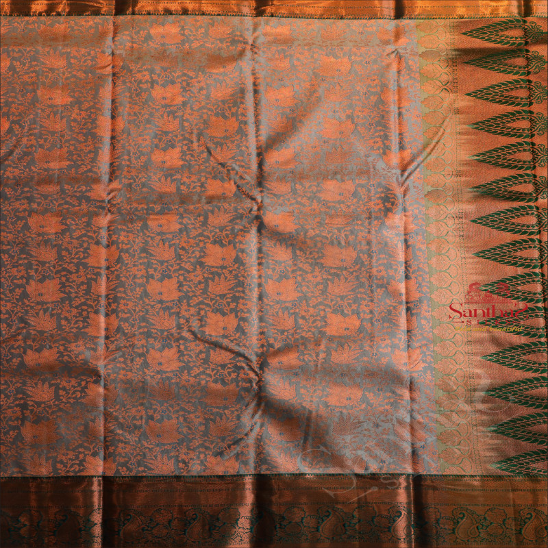 PALE CERULEAN BLUE COLOUR BODY WITH JACQUARD FLORAL EMBOSED WITH CONTRAST BLOUSE & BORDER