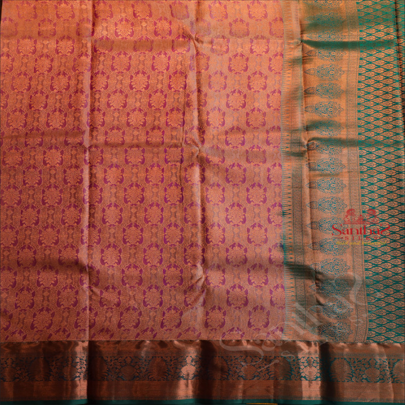 LIGHT PINK COLOUR BODY WITH JACQUARD FLORAL EMBOSED WITH CONTRAST BLUE BLOUSE & BORDER