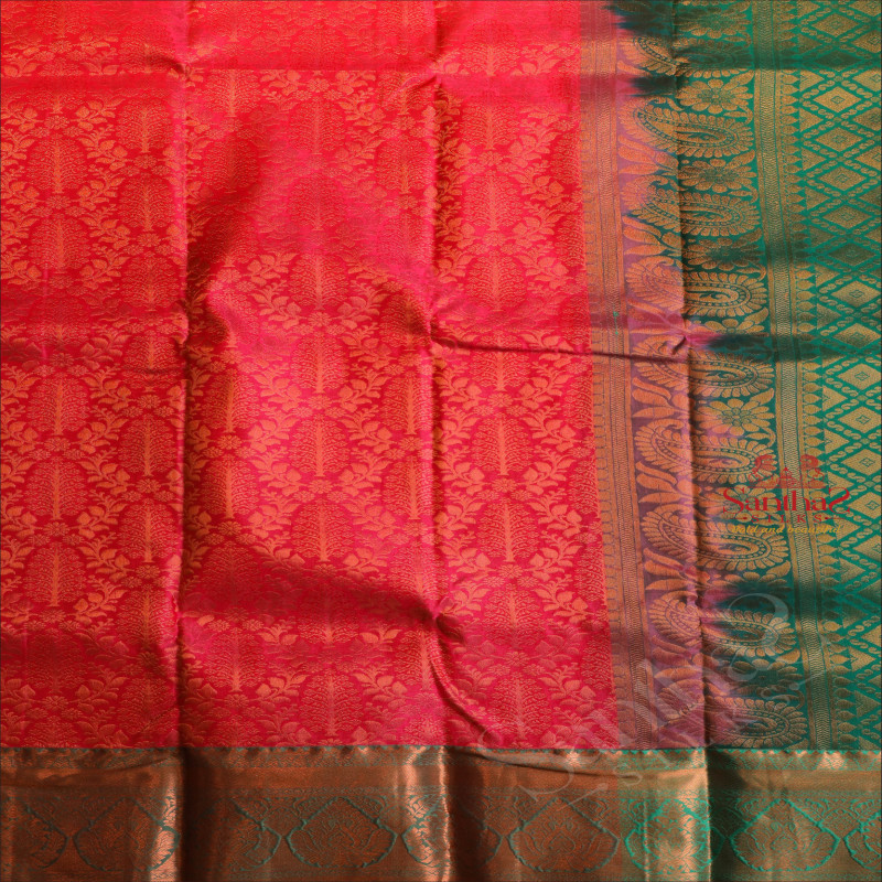 ROSEMILK COLOUR BODY WITH JACQUARD FLORAL EMBOSED WITH CONTRAST BLUE BLOUSE & BORDER