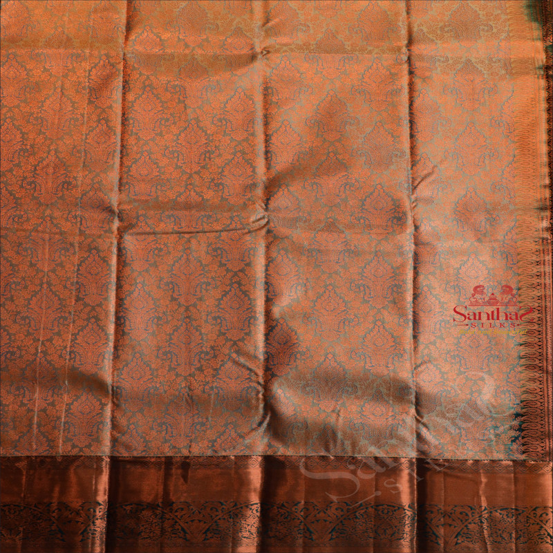 BEAU BLUE COLOUR BODY WITH JACQUARD FLORAL EMBOSED WITH CONTRAST BLOUSE & BORDER