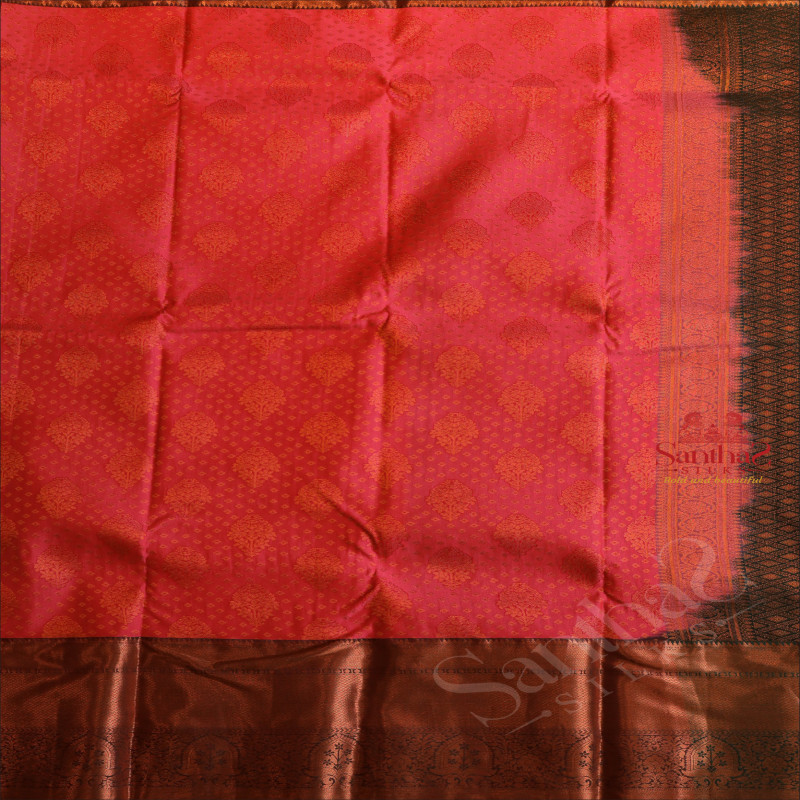 PINK COLOUR BODY WITH JACQUARD FLORAL EMBOSED WITH CONTRAST BLOUSE & BORDER