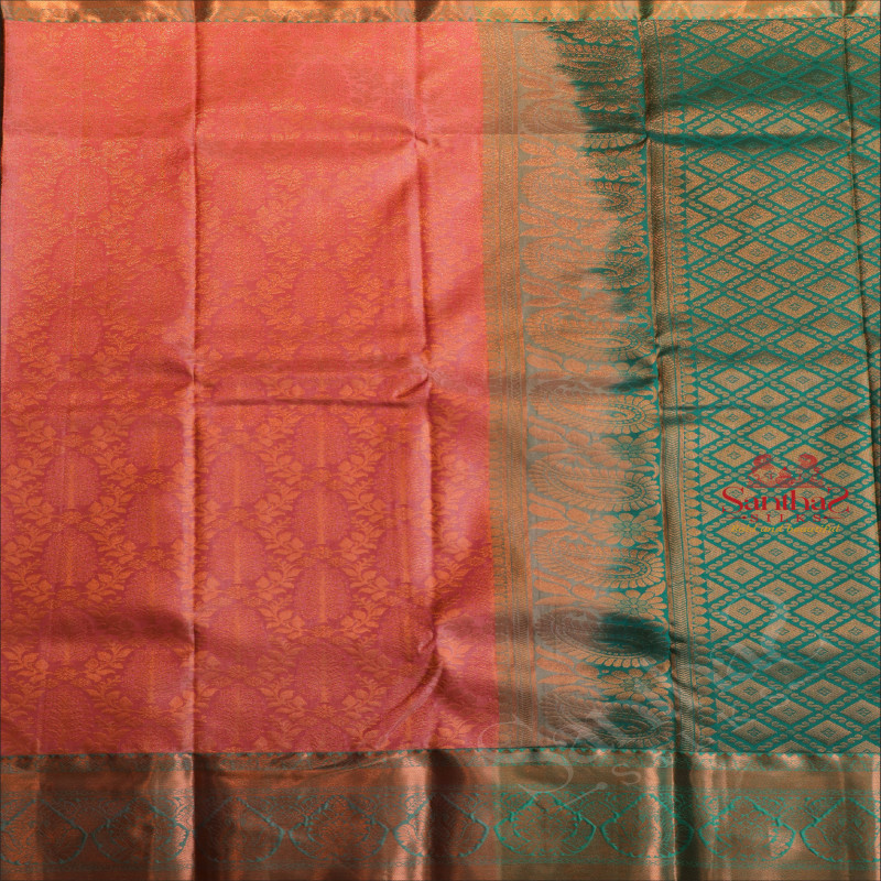 BABY PINK COLOUR BODY WITH JACQUARD FLORAL EMBOSED WITH CONTRAST BLOUSE & BORDER