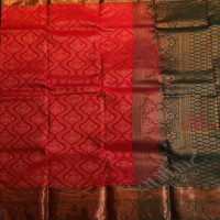 DARK PINK COLOUR BODY WITH JACQUARD FLORAL EMBOSED WITH CONTRAST GREEN BLOUSE & BORDER