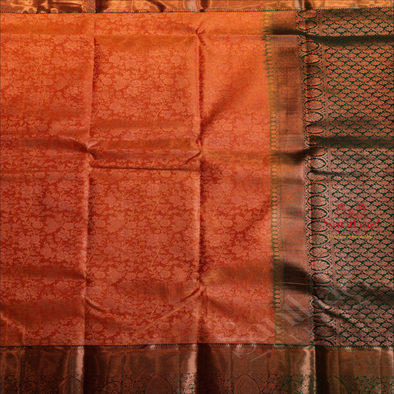 TANGERINE ORANGE COLOUR BODY WITH JACQUARD FLORAL EMBOSED WITH CONTRAST BLOUSE & BORDER