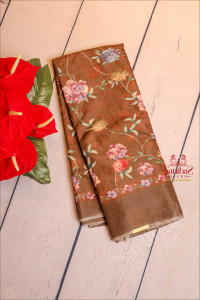 chanderi-saree-in-aloewood-brown-colour-with-floral-pattern-with-self-blouse