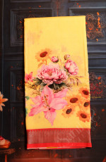  MANGALAGIRI COTTON BODY IN YELLOW COLOUR WITH DIGITAL PRINT DESIGN AND CONTRAST COLOUR PALLU & BLOUSE
