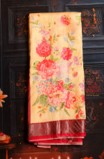  MANGALAGIRI COTTON BODY IN SANDAL COLOUR WITH DIGITAL PRINT DESIGN AND CONTRAST COLOUR PALLU & BLOUSE