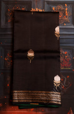 BLACK COLOUR RAW MANGO SAREE WITH ZARI BUTTA WITH CONTRAST BLOUSE