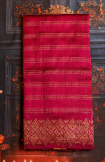 MEGENTA COLOUR RAW SILK SAREE BODY WITH STRIPS AND SELF COLOUR PALLU & BLOUSE