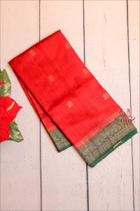 venetian-red-colour-raw-silk-saree-body-with-golden-zari-buttas-and-contrast-colour-pallu-blouse