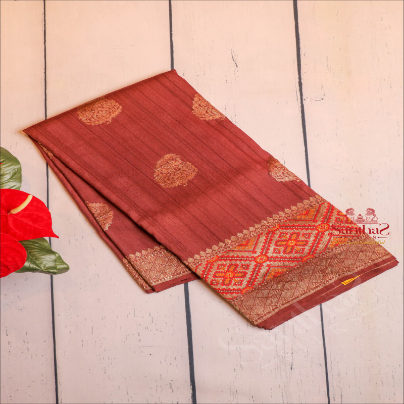 LIGHT BROWN COLOUR BANARAS SAREE BODY WITH GOLDEN ZARI BUTTAS AND SELF COLOUR PALLU & BLOUSE