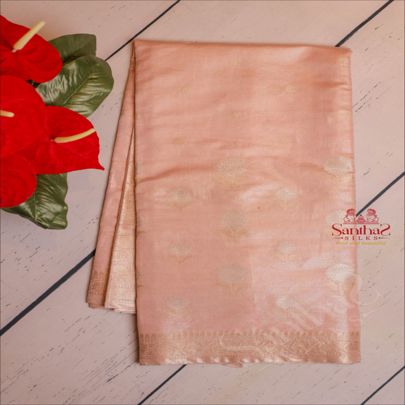 COPPER ROSE GOLD COLOUR TISSUE MIX SAREE BODY WITH ROSEGOLD & SILVER ZARI BUTTAS AND SELF COLOUR PALLU & BLOUSE