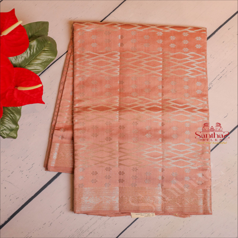 PEACH MELBA COLOUR CHINIYA SAREE WITH BANARASI DESIGN BODY AND SELF COLOUR PALLU & BLOUSE