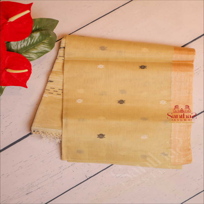 BEIGE COLOUR ORGANZA SAREE BODY WITH WHITE & BLACK THREAD BUTTAS AND SELF COLOUR PALLU & BLOUSE