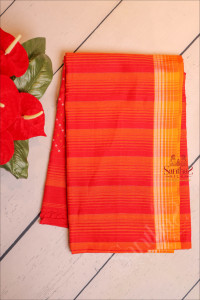 blood-red-colour-cotton-saree-body-with-strips-and-self-colour-pallu-with-white-thread-buttas-blouse