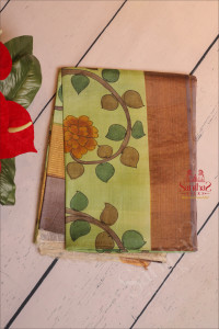 green-colour-tussar-saree-with-kalamkari-print-with-self-blouse