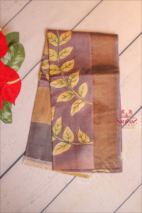 dark-purple-colour-tussar-saree-with-kalamkari-print-with-contrast-blouse