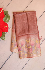 PENNY BROWN COLOUR KOTA TUSSAR SAREE WITH APPLIQUE WORK WITH SELF BLOUSE