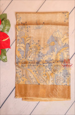 SANDAL COLOUR TUSSAR SAREE WITH PRINTED PATTERN WITH CONTRAST BLOUSE