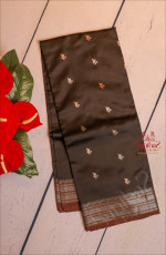 BANARAS SAREE BLACK COLOUR BODY WITH GOLDEN AND SILVER ZARI FLORAL BUTTA WITH CONTRAST BLOUSE & BORDER