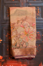 GEORGETTE CRUSH GREY COLOUR BODY WITH FANCY MOTIFS AND CONTRAST PALLU & BLOUSE