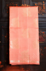  PEACH COLOUR CHINIYA SAREE WITH SILVER ZARI FLORAL BUTTA WITH SELF BLOUSE