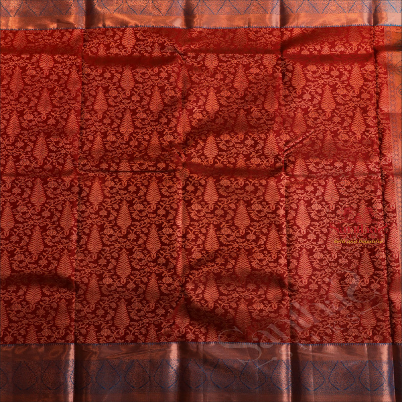 RED COLOUR BODY WITH JACQUARD FLORAL EMBOSED WITH CONTRAST BLOUSE & BORDER