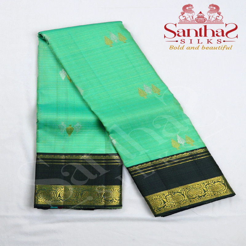 Green Double Shade Vairaoosi Pure Silk Saree with Contrast Green Border